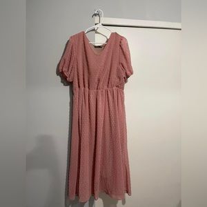 Plus Swiss Dot V-neck Puff Sleeve A-line Dress